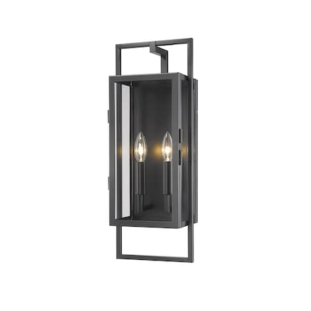 Z-Lite Lucian 2 Light Outdoor Wall Sconce, Black & Clear 598M-BK